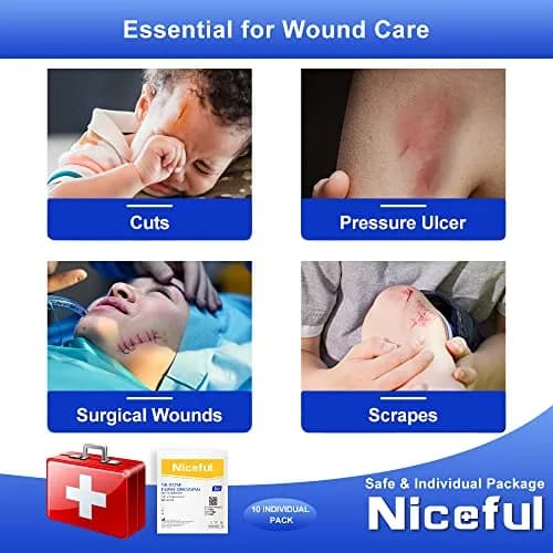 Niceful Silicone Foam Dressing 1.6x2 Inch (10 Pcs) | 5-Layer Absorbent Core for Wound Care thumbnail 5