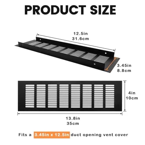 Geesatis Black Air Vent Covers for HVAC Duct Openings | Rust-Proof Aluminum, 12.5'' x 3.45" | 2 Pack thumbnail 2