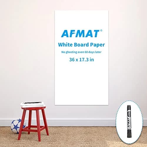 AFMAT Whiteboard Sticker 17.3" x 36" | Stain-Proof Peel & Stick White Board for Wall thumbnail 1