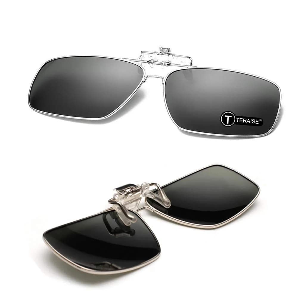 TERAISE Polarized Clip on Sunglasses with Flip Up Function Suitable Driving | HD UV400 Protection — Black 62*40mm