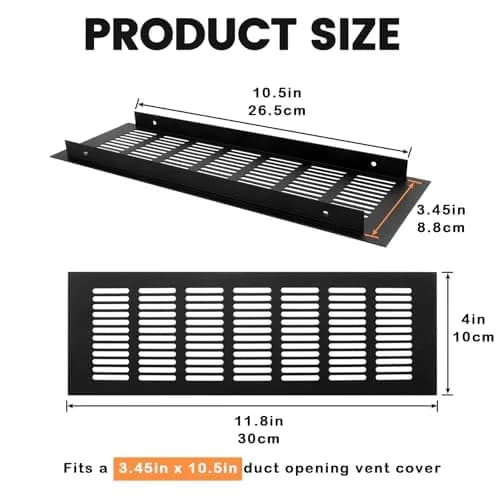 Geesatis Black Air Vent Covers 11.8 x 4 inch | Rust-Proof Aluminum Ventilation Grille thumbnail 2