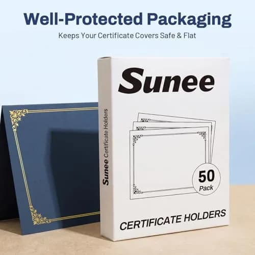 SUNEE Navy Blue Certificate Holders with Gold Foil Border, 50 Packs, Letter Size 8.5x11 Inches | Diploma Covers for Awards and Documents thumbnail 6