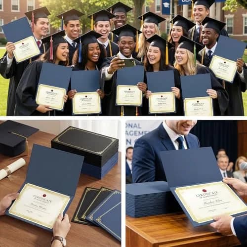 SUNEE Navy Blue Certificate Holders with Gold Foil Border, 50 Packs, Letter Size 8.5x11 Inches | Diploma Covers for Awards and Documents thumbnail 7