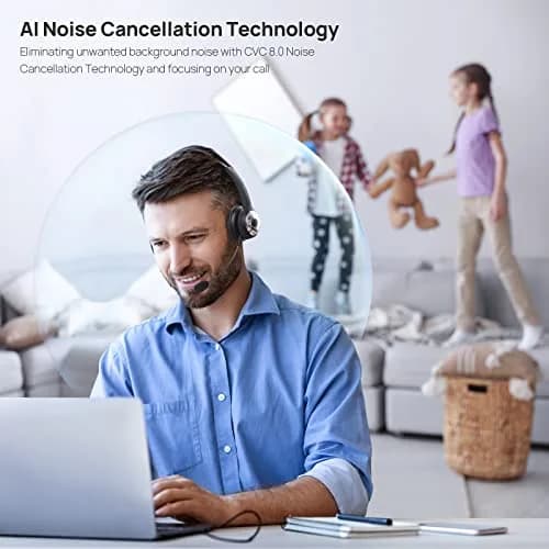 LEVN Bluetooth Headset with Microphone & Mute Button, 60Hrs Talk Time, On-Ear AI Noise Cancelling Headphones | Bluetooth 5.2 Multipoint thumbnail 2
