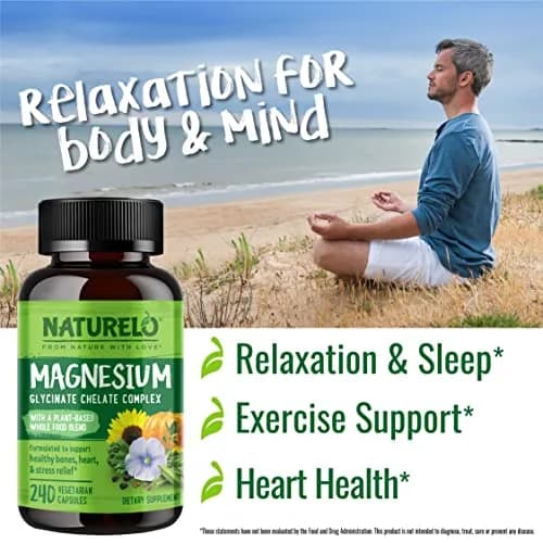 NATURELO Magnesium Glycinate Chelate Complex 200 mg 240 Count | Supports Sleep, Calm, Muscle Cramp & Stress Relief thumbnail 4