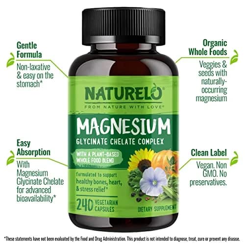 NATURELO Magnesium Glycinate Chelate Complex 200 mg 240 Count | Supports Sleep, Calm, Muscle Cramp & Stress Relief thumbnail 2