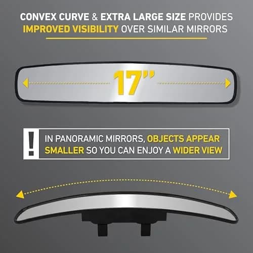 Goodyear Super Wide 17 Inch Panoramic Rear View Car Mirror | Clip-On Large for Cars, SUVs, Trucks thumbnail 7