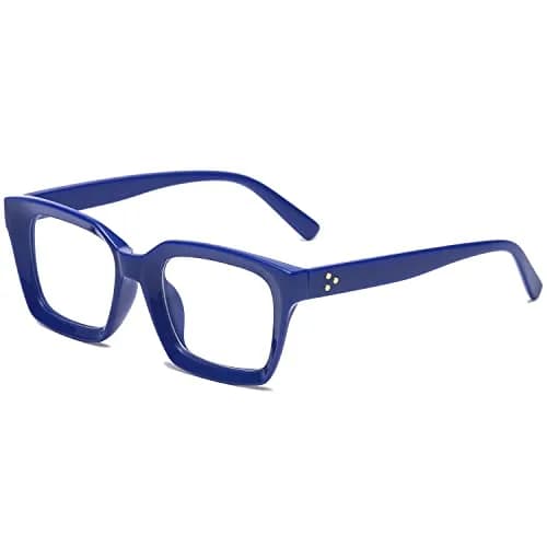 EYLRIM Classic Thick Square Frame Clear Lens Glasses for Men & Women | Non Prescription Eyewear (A4 Blue) thumbnail 1