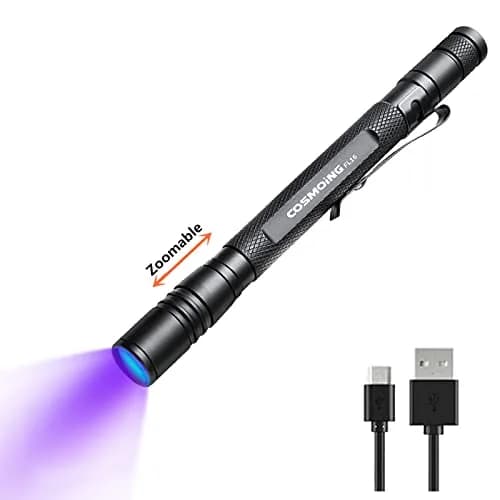 COSMOING Rechargeable UV Blacklight Flashlight 5.4 inch (13g) | Detects Pet Stains & Counterfeit Money thumbnail 1