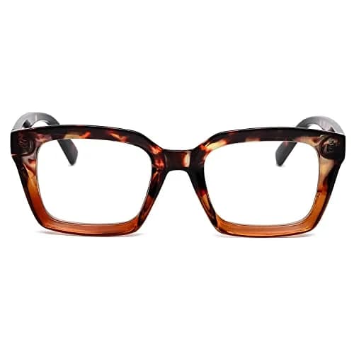 EYLRIM Classic Thick Square Frame Clear Lens Glasses for Women Men Non Prescription Eyeglasses(A6 Tortoise) | 50mm (1.97in) Lens Width thumbnail 4