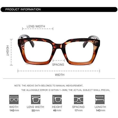 EYLRIM Classic Thick Square Frame Clear Lens Glasses for Women Men Non Prescription Eyeglasses(A6 Tortoise) | 50mm (1.97in) Lens Width thumbnail 5