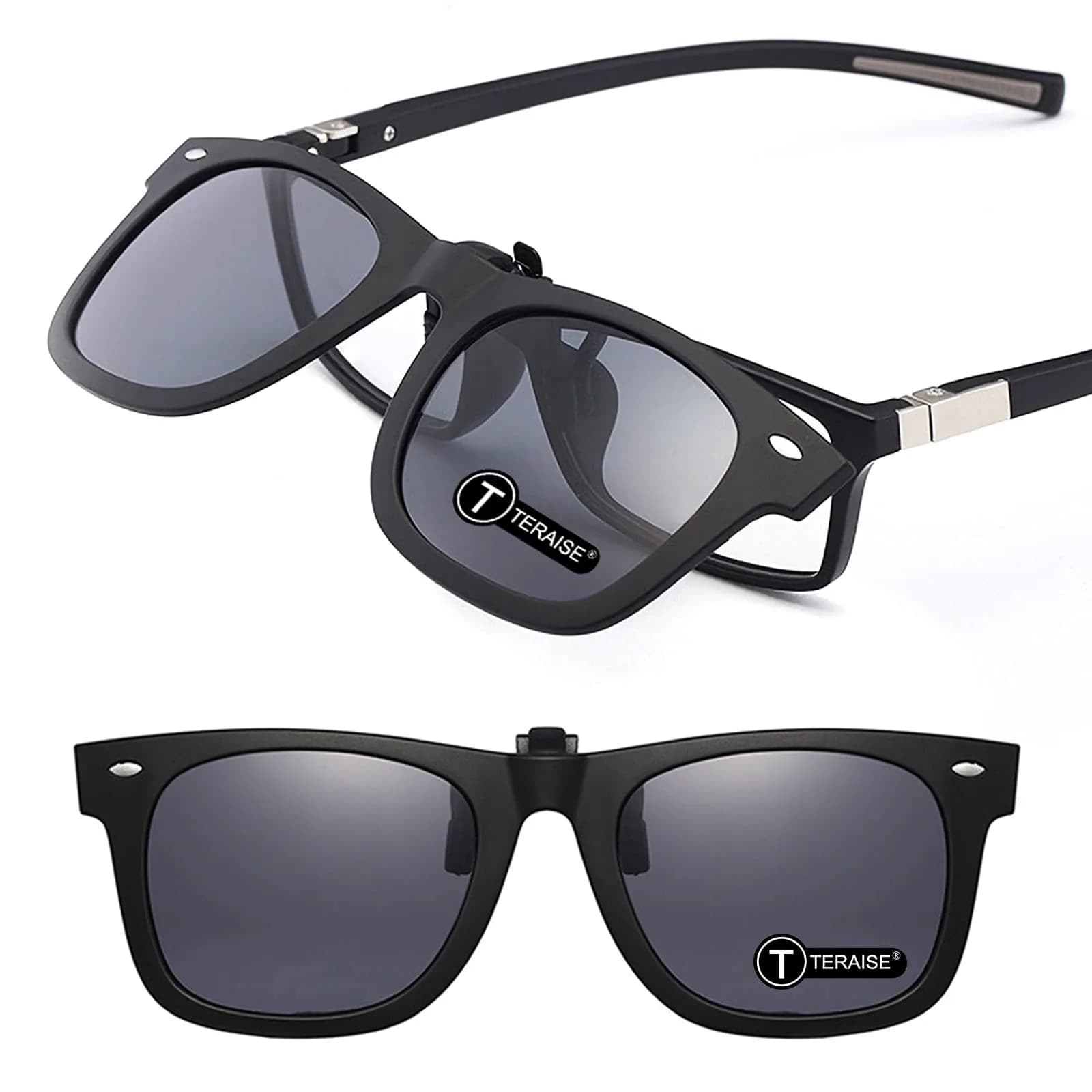 TERAISE Polarized Clip on Sunglasses with Flip Up Function Suitable Driving | HD UV400 Protection — Black 62*42mm