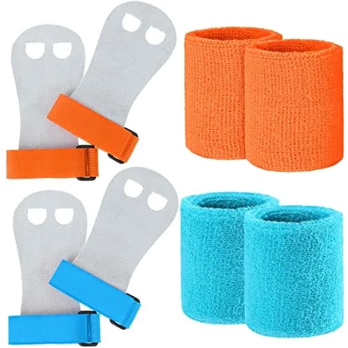 Vinsot Gymnastics Grips Wristbands Set for Kids Youth 2 Pairs Orange Blue | Palm Protection & Wrist Support thumbnail 1
