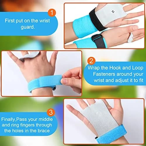 Vinsot Gymnastics Grips Wristbands Set for Kids Youth 2 Pairs Orange Blue | Palm Protection & Wrist Support thumbnail 4