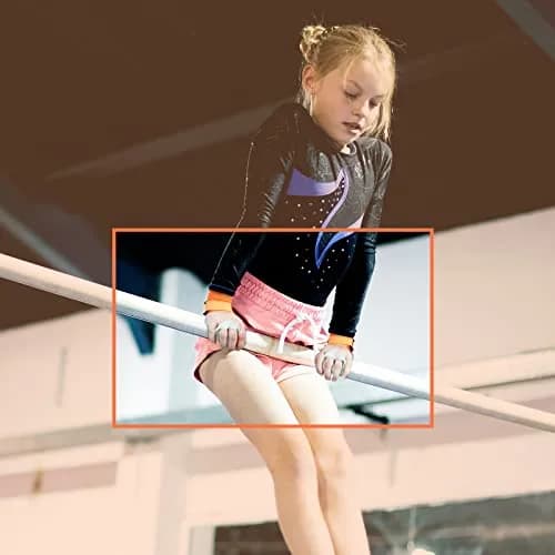 Vinsot Gymnastics Grips Wristbands Set for Kids Youth 2 Pairs Orange Blue | Palm Protection & Wrist Support thumbnail 5