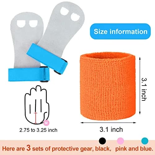 Vinsot Gymnastics Grips Wristbands Set for Kids Youth 2 Pairs Orange Blue | Palm Protection & Wrist Support thumbnail 3
