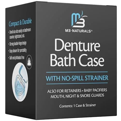 M3 Naturals Denture Bath Case with No-Spill Strainer for Retainers, Mouthguards, Night Guards, 1 Count Blue | Phthalate-Free thumbnail 1