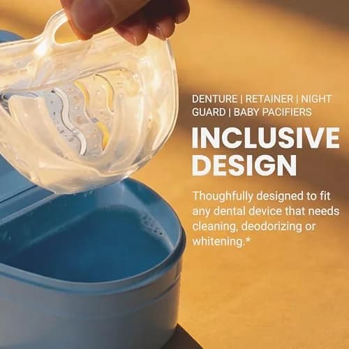 M3 Naturals Denture Bath Case with No-Spill Strainer for Retainers, Mouthguards, Night Guards, 1 Count Blue | Phthalate-Free thumbnail 5