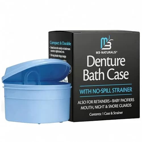 M3 Naturals Denture Bath Case with No-Spill Strainer for Retainers, Mouthguards, Night Guards, 1 Count Blue | Phthalate-Free thumbnail 2