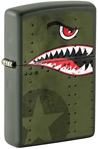 Zippo Fighter Plane Nose Art Shark Teeth Green Matte Lighter 3.65 cm (1.44 in) x 5.71 cm (2.25 in) x 1.27 cm (0.5 in) | Windproof Metal Construction thumbnail 1