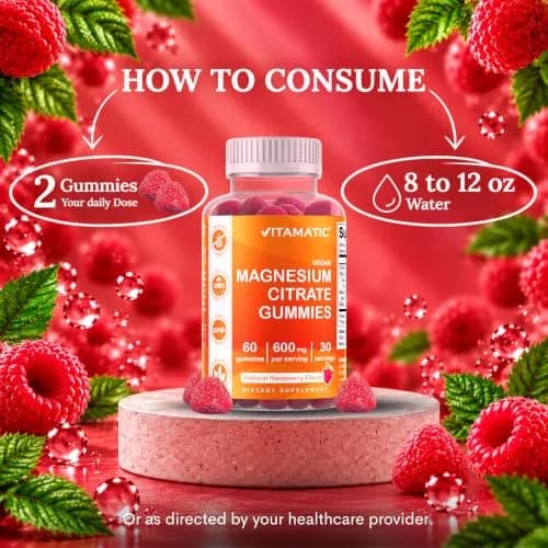 Vitamatic Magnesium Citrate Gummies 600mg | Vegan Raspberry Gummies for Relaxation & Energy Support thumbnail 5