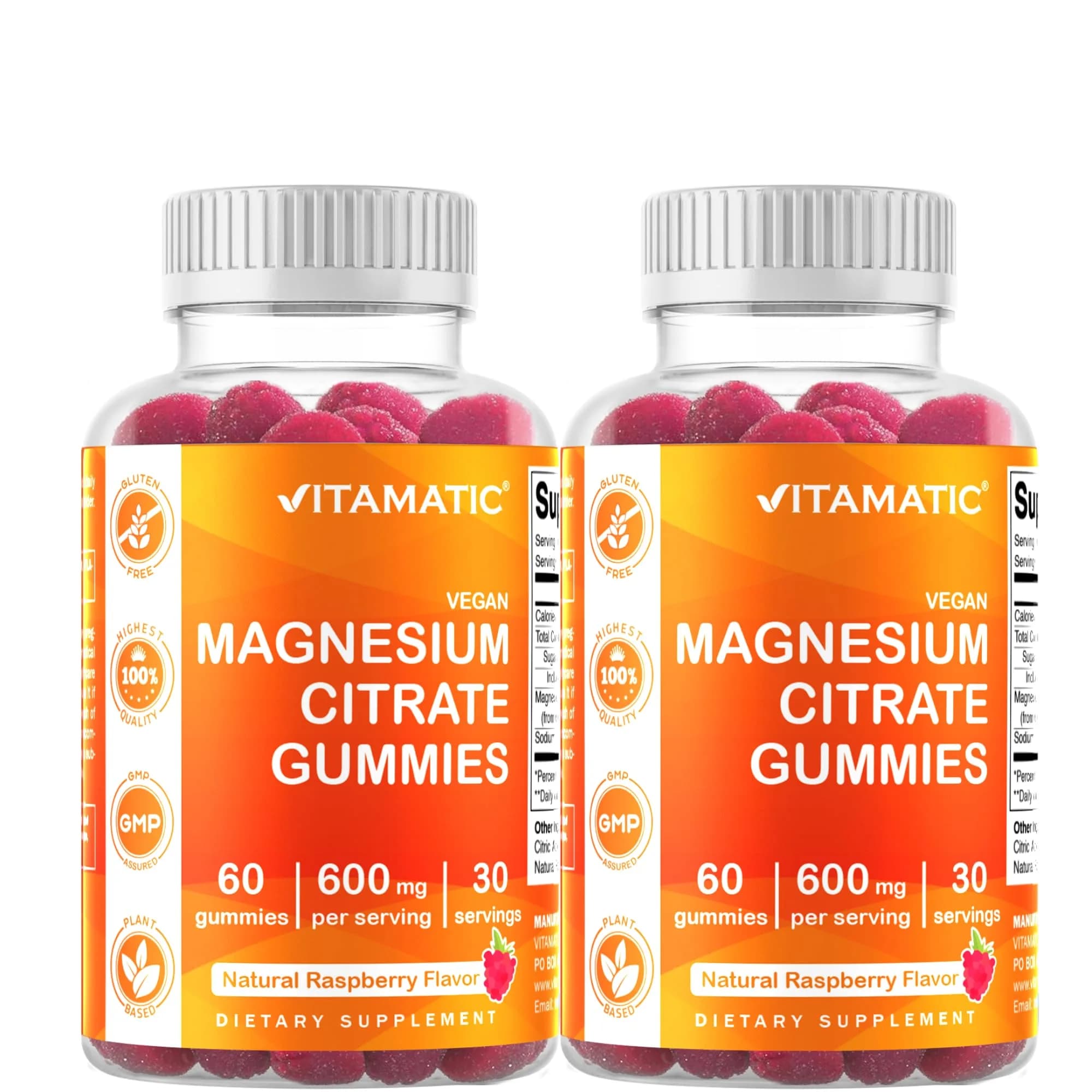 Vitamatic Magnesium Citrate Gummies 600mg | Vegan Raspberry Gummies for Relaxation & Energy Support
