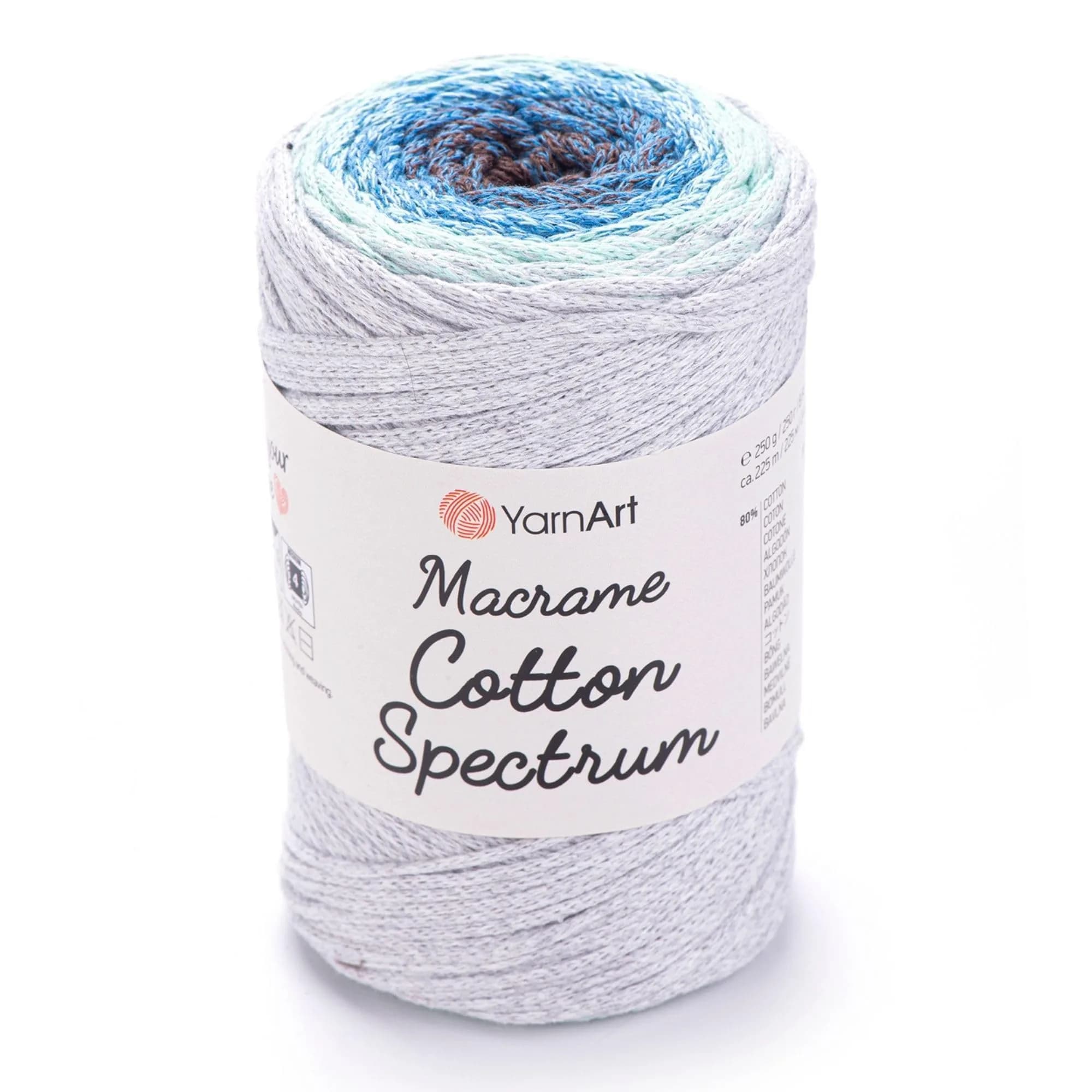 YarnArt Macrame Cotton Spectrum Cord 250g (8.8 Oz) | Multicolor Worsted Weight Aran Yarn for Crafts — 1304