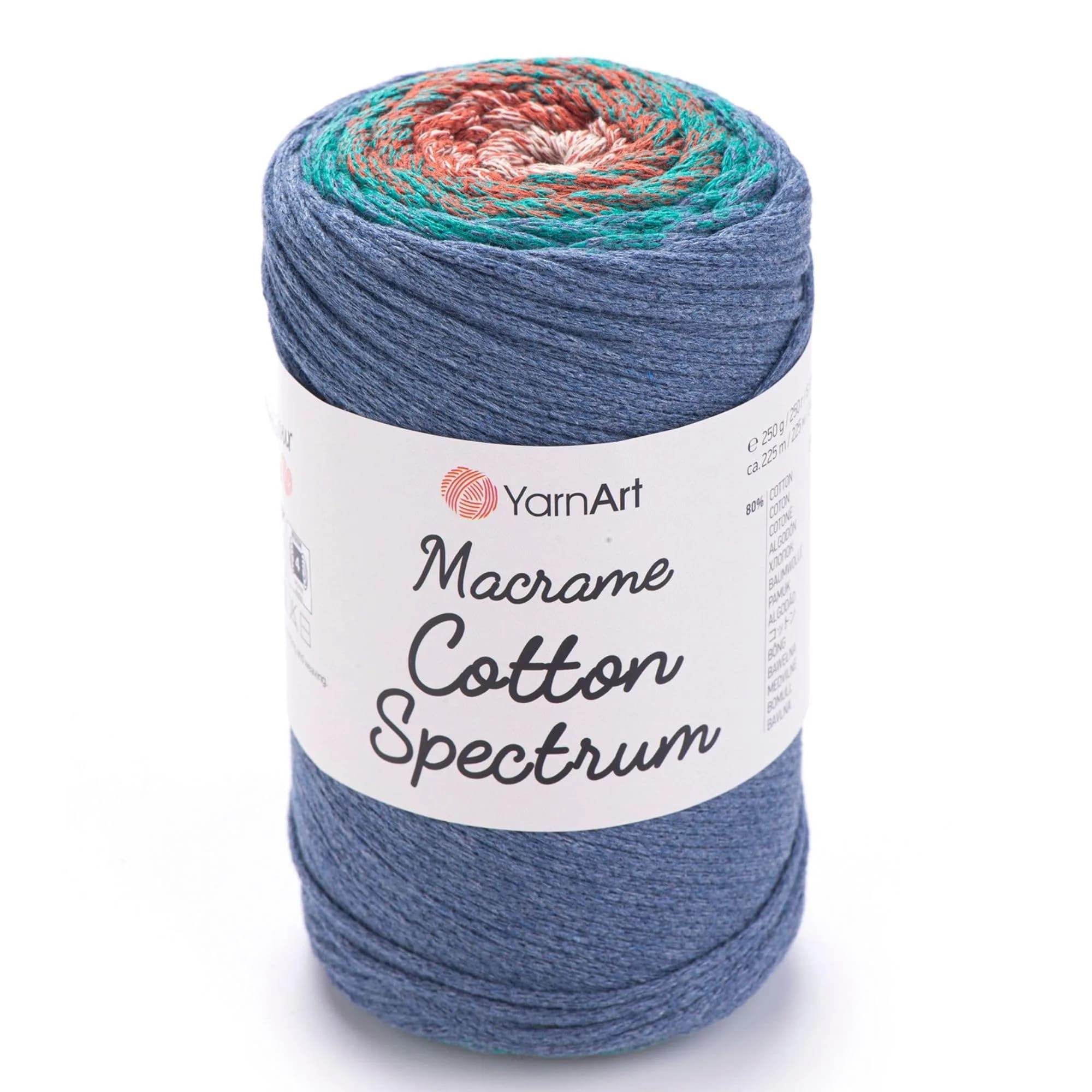 YarnArt Macrame Cotton Spectrum Cord 250g (8.8 Oz) | Multicolor Worsted Weight Aran Yarn for Crafts — 1327