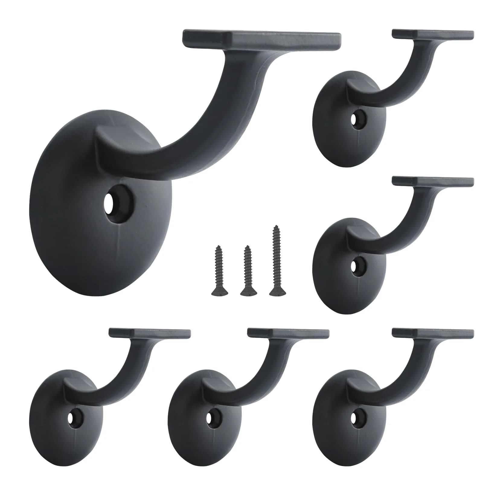 HOME MASTER HARDWARE Hand Rail Brackets for Stairs 6 Pack | Heavy Duty Zinc Support, Matte Black Finish - main product image