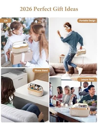 COLSUR Bluetooth Speaker Alarm Clock & Wireless Charger, Beige | 15W Fast Charging, FM Radio, 2500mAh Battery Backup thumbnail 9