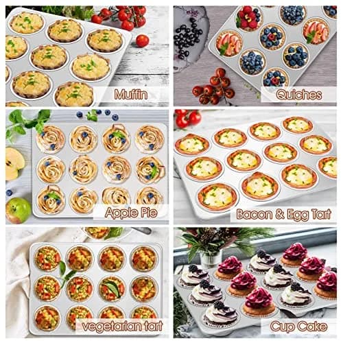 P&P CHEF 12-Cup Stainless Steel Muffin Pan Tin, 2-Pack | Heavy Duty & Oven Safe Bakeware thumbnail 6