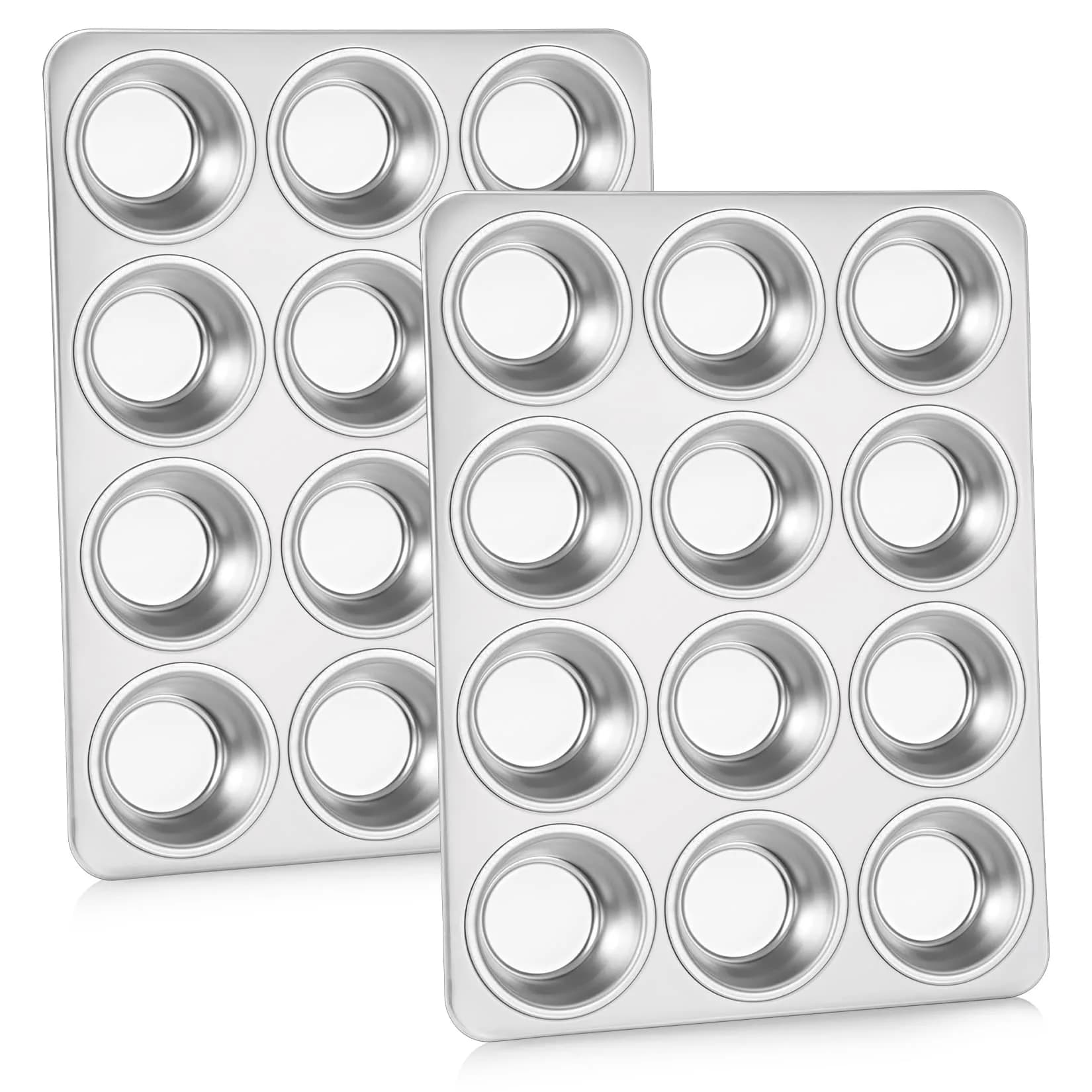 P&P CHEF 12-Cup Stainless Steel Muffin Pan Tin, 2-Pack | Heavy Duty & Oven Safe Bakeware - main product image
