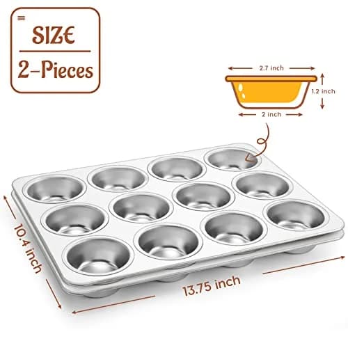 P&P CHEF 12-Cup Stainless Steel Muffin Pan Tin, 2-Pack | Heavy Duty & Oven Safe Bakeware thumbnail 2