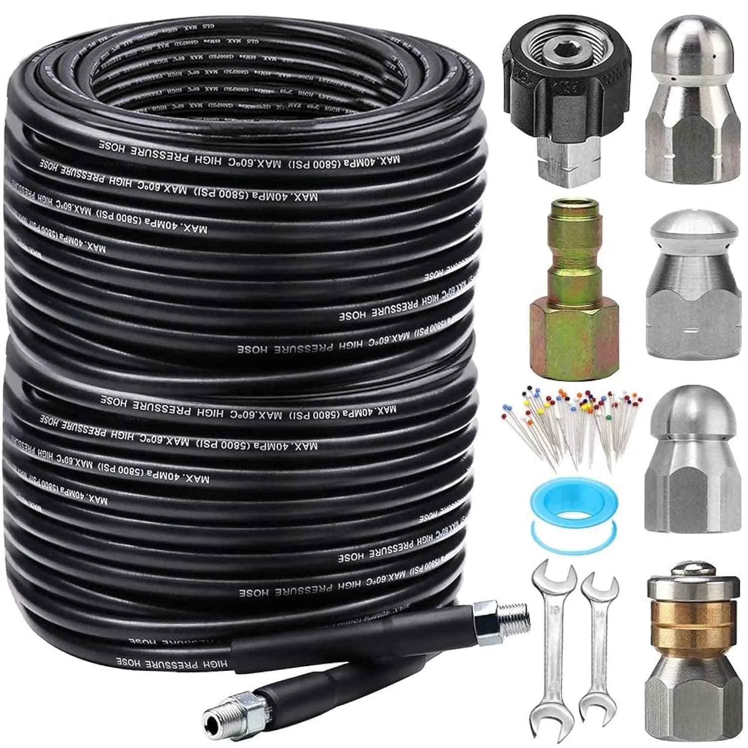 ZOFINE 200FT Sewer Jetter Kit for Pressure Washer, 5800PSI Drain Cleaner Hose with 6 Nozzles & M22/1/4" Fittings | Clears Clogs Fast