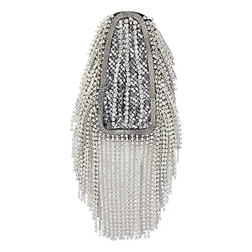 SXMFFHCG Beaded Crystal Shoulder Patches Motifs Fringe Tassel Epaulets Shoulder Brooches 2 Pieces (Silver B) thumbnail 2