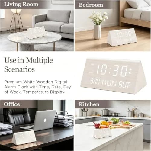 Kogonee Premium Wooden Digital Alarm Clock with Dual USB Charging Ports, Dimmable LED Display, 6-inch (15.24 cm) | Modern Decor for Bedrooms & Desks thumbnail 9
