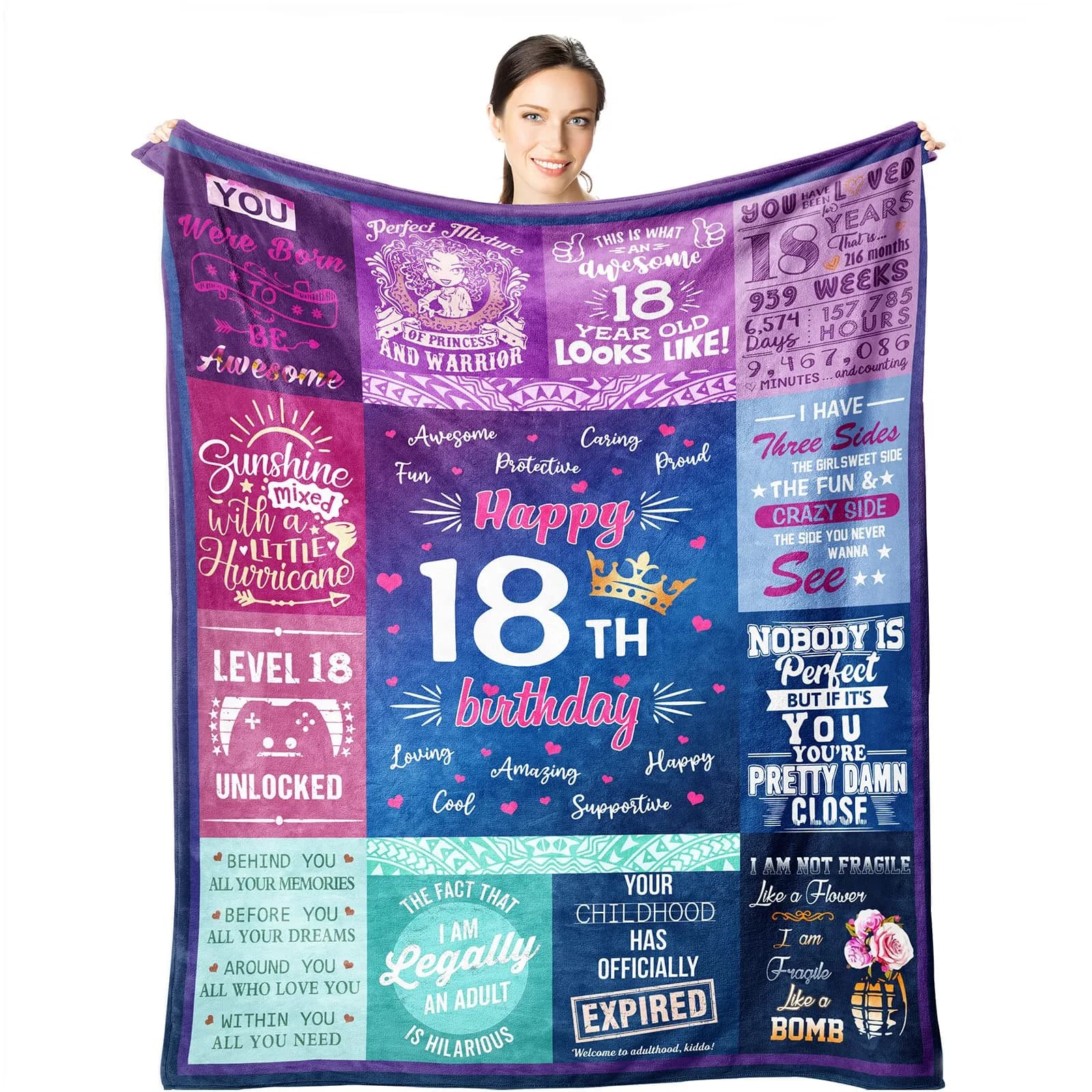 Wisegem 13th Birthday Blanket for Girls 60" x 50" | Soft, Warm & Fade Resistant — 18th / 60" x 50"