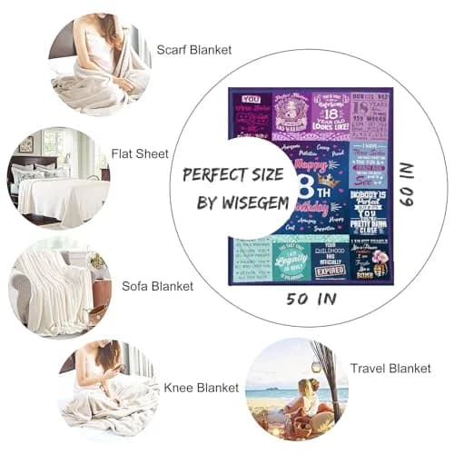 Wisegem 18th Birthday Blanket 60"x50" | Soft Polyester Gift for Teen Girl thumbnail 5