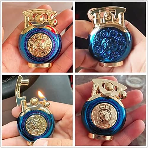 YANCONG Vintage Antique Reusable Windproof Trench Lighter | Unique Mechanical Design for Men & Dad (B-Blue) thumbnail 7
