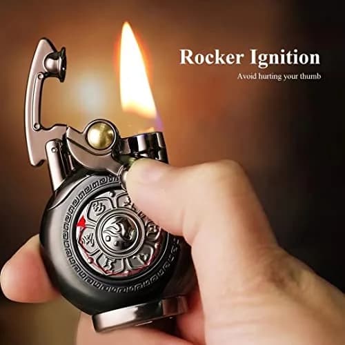 YANCONG Vintage Antique Reusable Windproof Trench Lighter | Unique Mechanical Design for Men & Dad (B-Blue) thumbnail 3