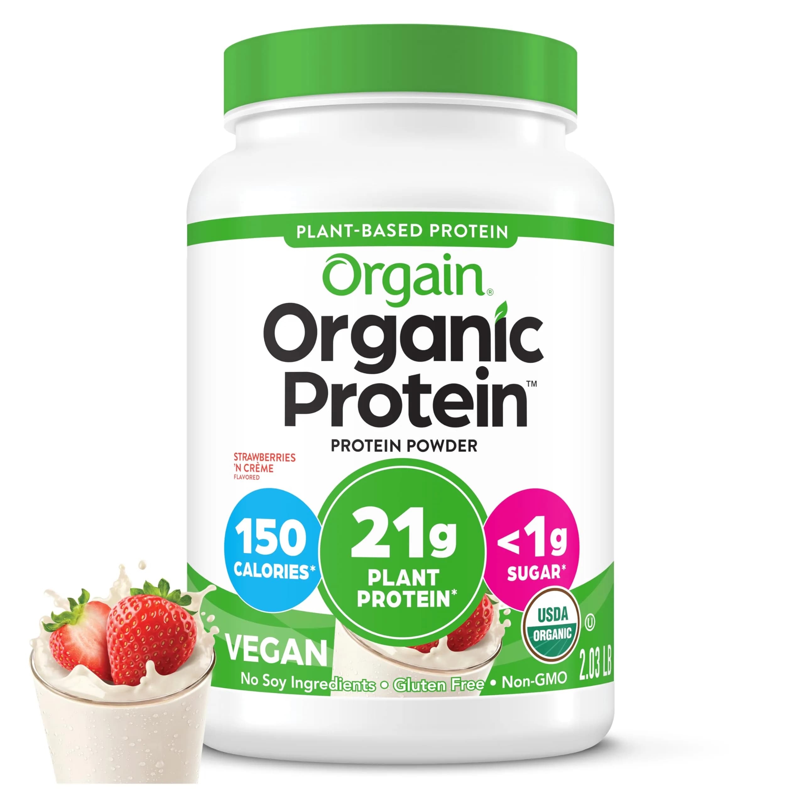 Orgain STRAWBERRIES 'N CRÈME protein powder tub Plant 20 servings