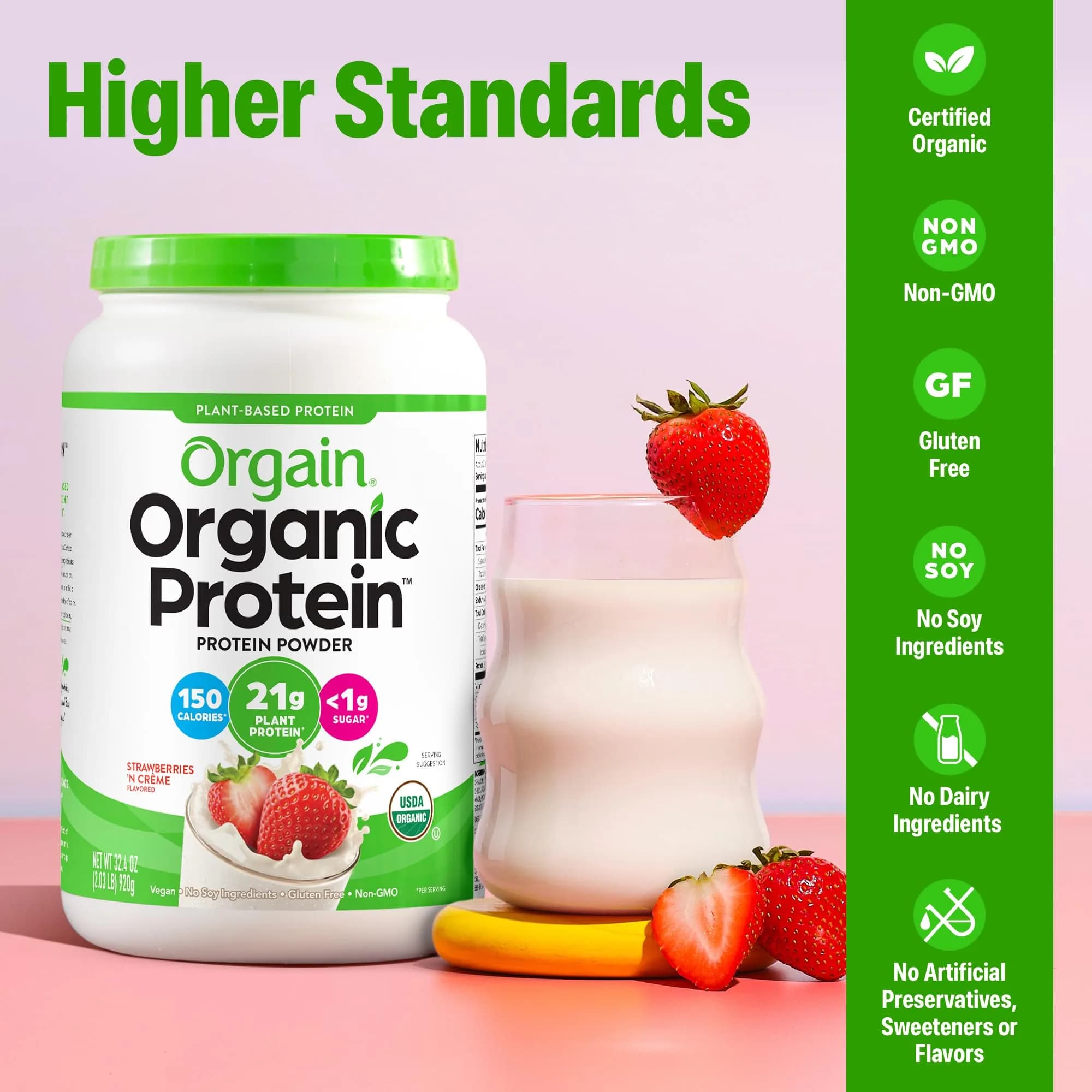 Orgain Organic Vegan Protein Powder Strawberries & Cream | 21g Plant Protein, Low Net Carb, Gluten-Free thumbnail 4
