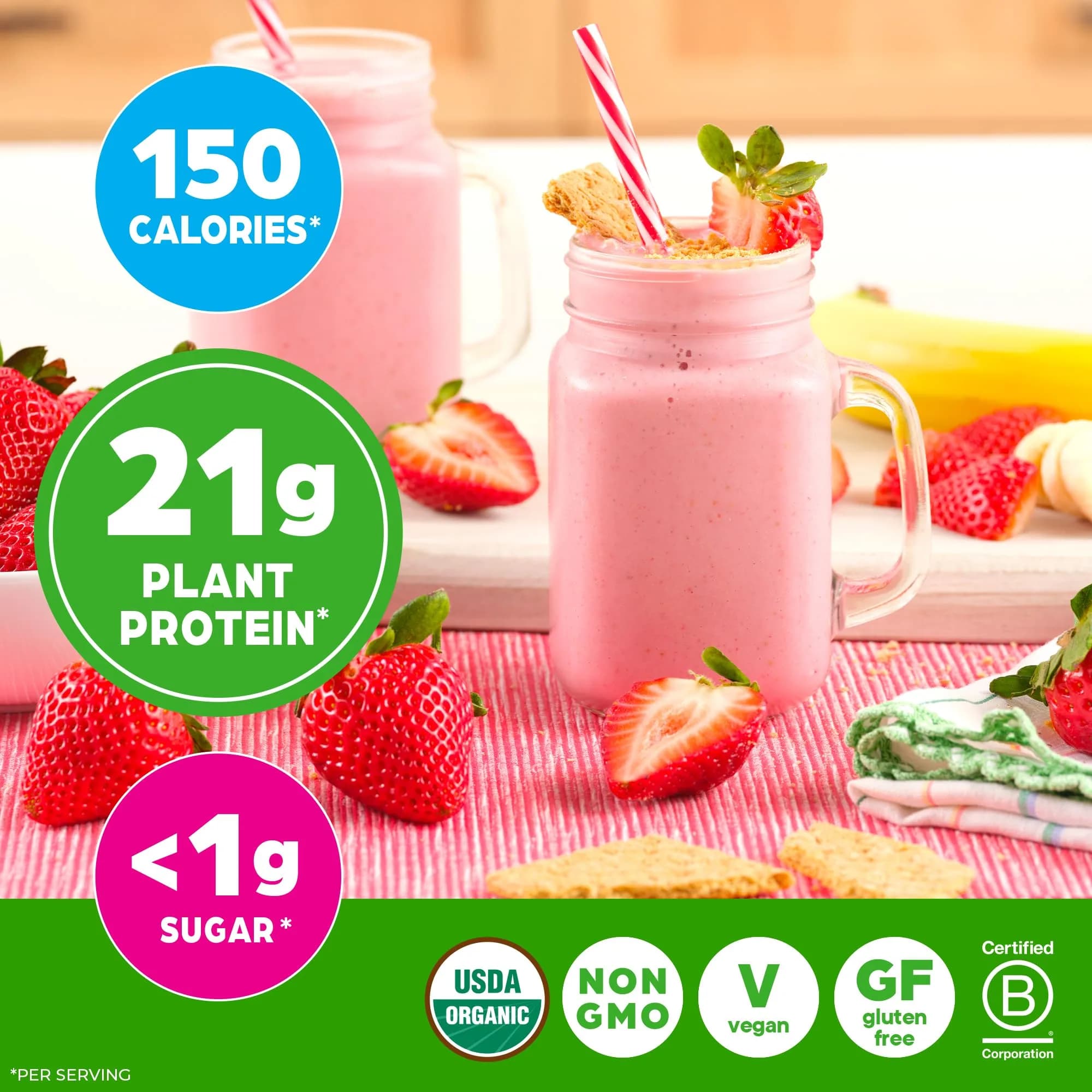 Orgain Organic Vegan Protein Powder Strawberries & Cream | 21g Plant Protein, Low Net Carb, Gluten-Free thumbnail 6