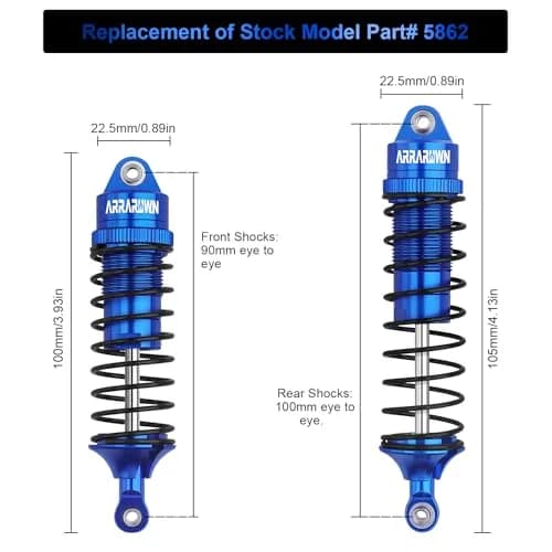 ARRAROWN Blue 4pcs RC Car Shock Absorber Set 100mm/115mm | CNC Machined Metal Upgrade thumbnail 3
