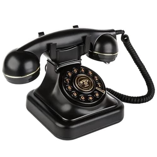 Sangyn Retro Corded Landline Telephone with Fabric Cord | Push-Button Dial, Black Metallic thumbnail 1