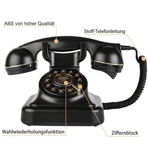 Sangyn Retro Corded Landline Telephone with Fabric Cord | Push-Button Dial, Black Metallic thumbnail 4