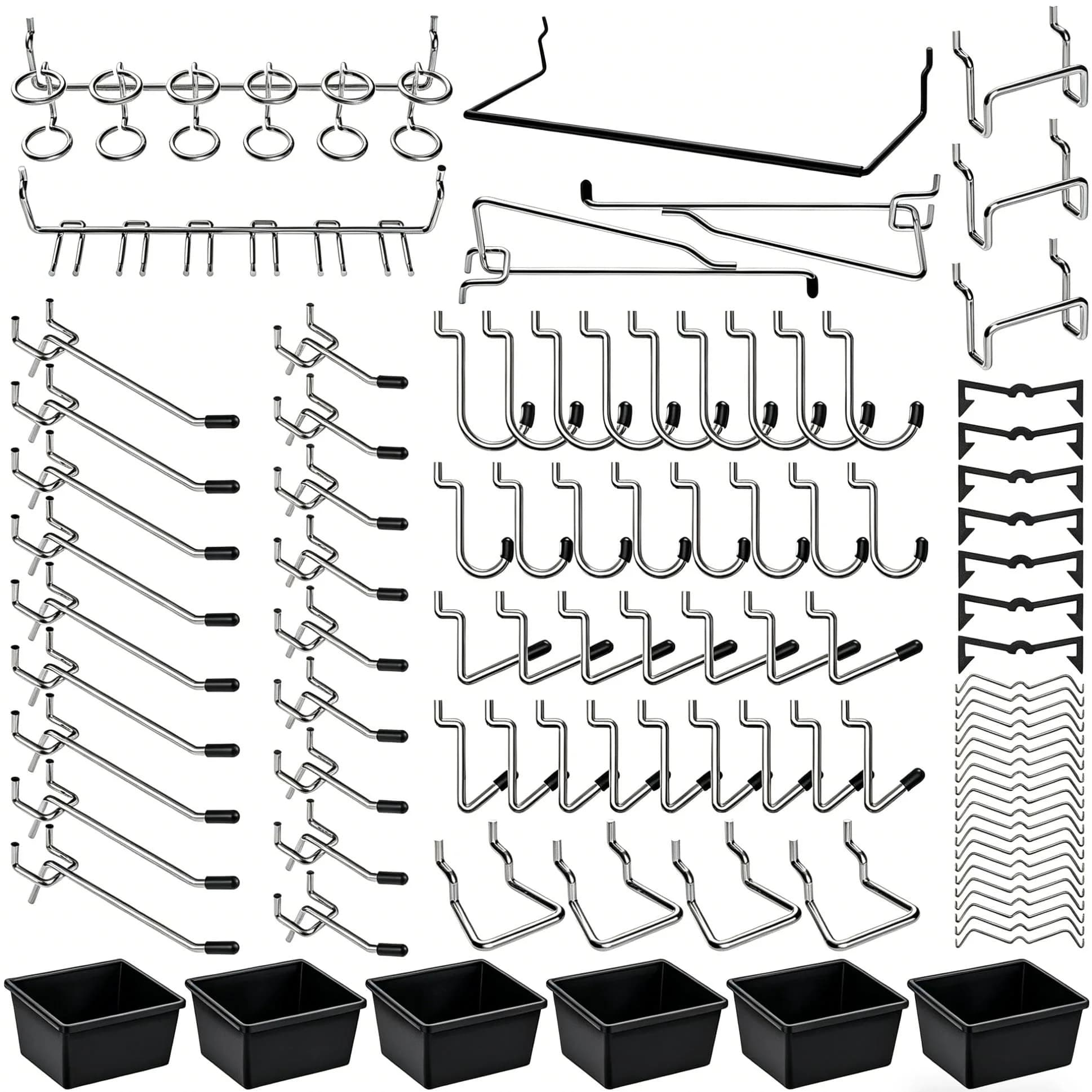 FRIMOONY 165-Piece Pegboard Hooks Assortment with Bins & Locks | 1/8" & 1/4" Compatible