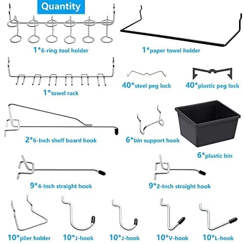 FRIMOONY 165-Piece Pegboard Hooks Assortment with Bins & Locks | 1/8" & 1/4" Compatible thumbnail 2