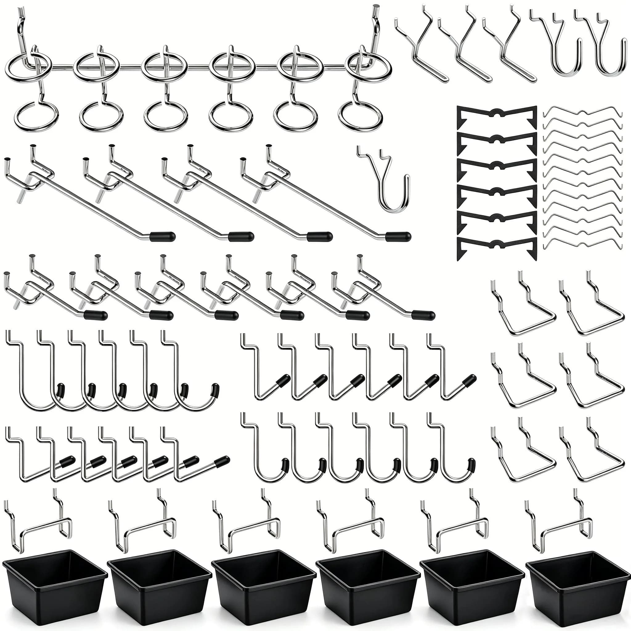 FRIMOONY Pegboard Hooks Assortment with Bins & Locks, 107 PCS | Organize Tools & Supplies