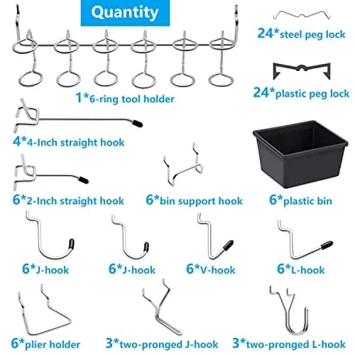 FRIMOONY Pegboard Hooks Assortment with Bins & Locks, 107 PCS | Organize Tools & Supplies thumbnail 2